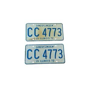 1972 Illinois Land Of Lincoln License Plates (2) Blue Letters Metal CC 4773